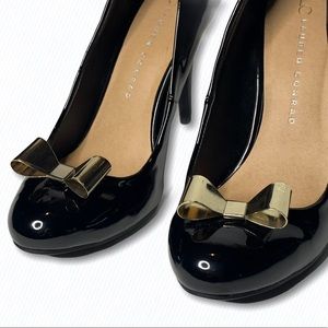 Lauren Conrad Gloss Black Gold Bow Heels